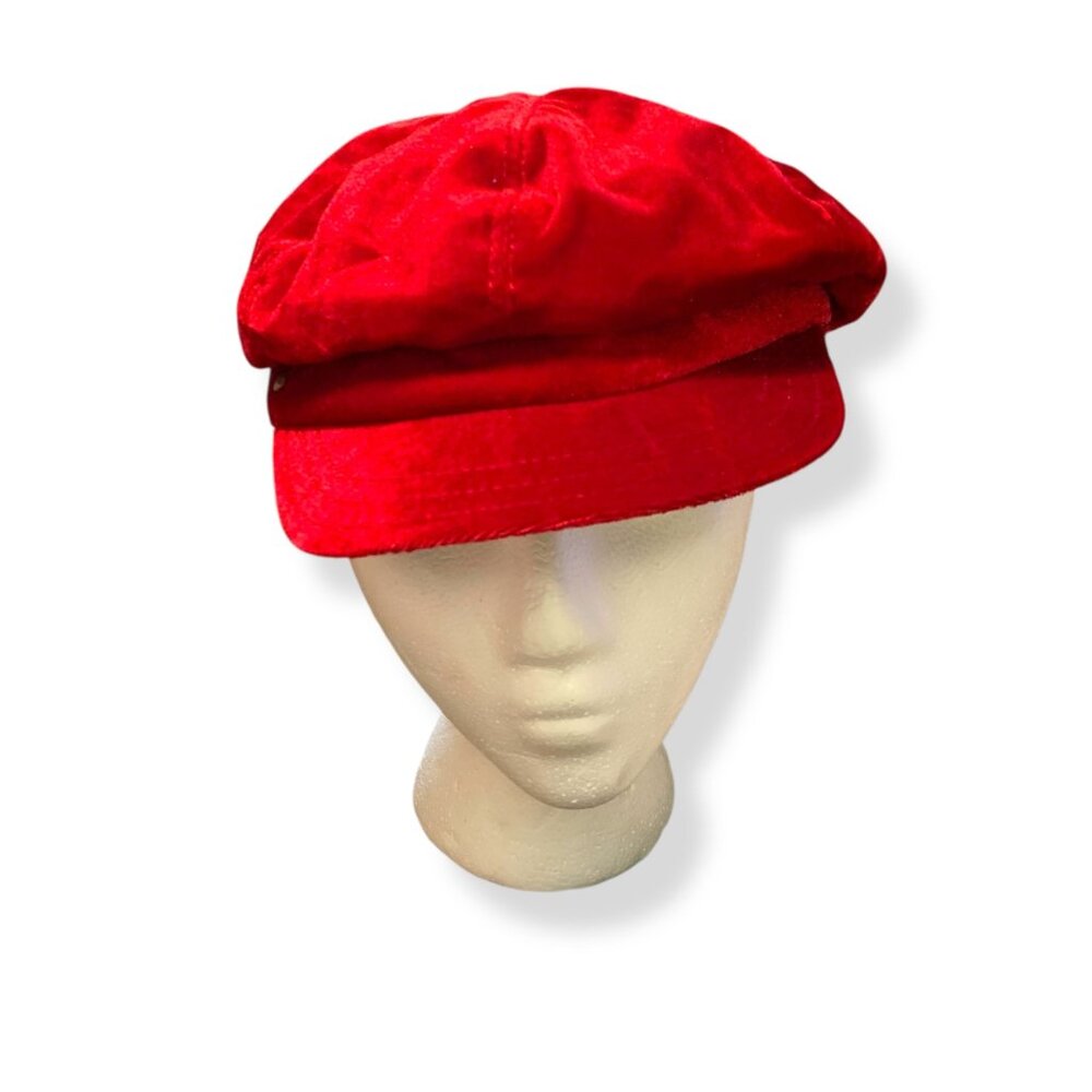 Betmar New York Flat Newsboy Hat Cap Red Velvet Androgynous Retro Valentine‎ Y2K